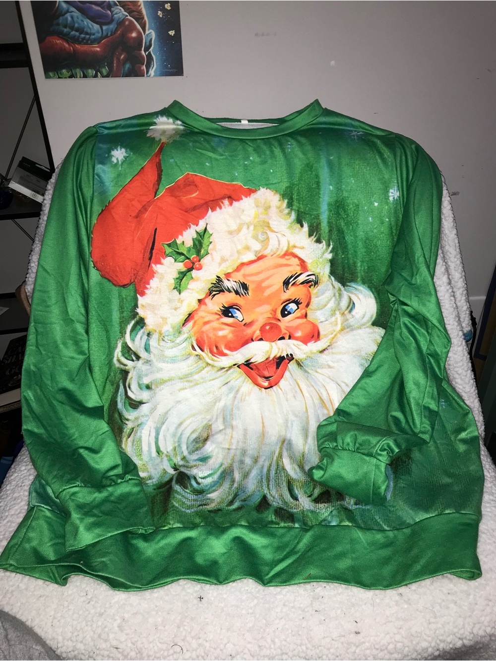 Green Santa Print Holiday Top